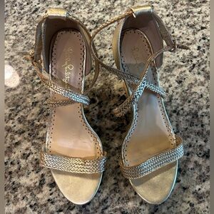 Lilly Pulitzer gold wedge sandals size 9